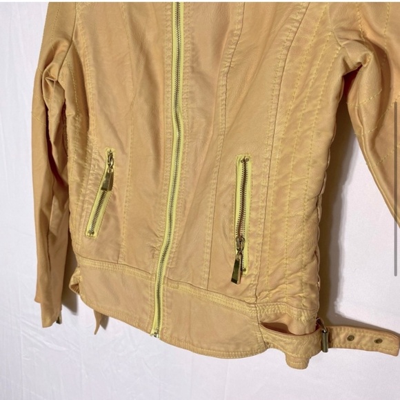 Vintage Roosevelt American College Dyed Yellow Distressed Faux Leather Jacket M - Picture 4 of 16